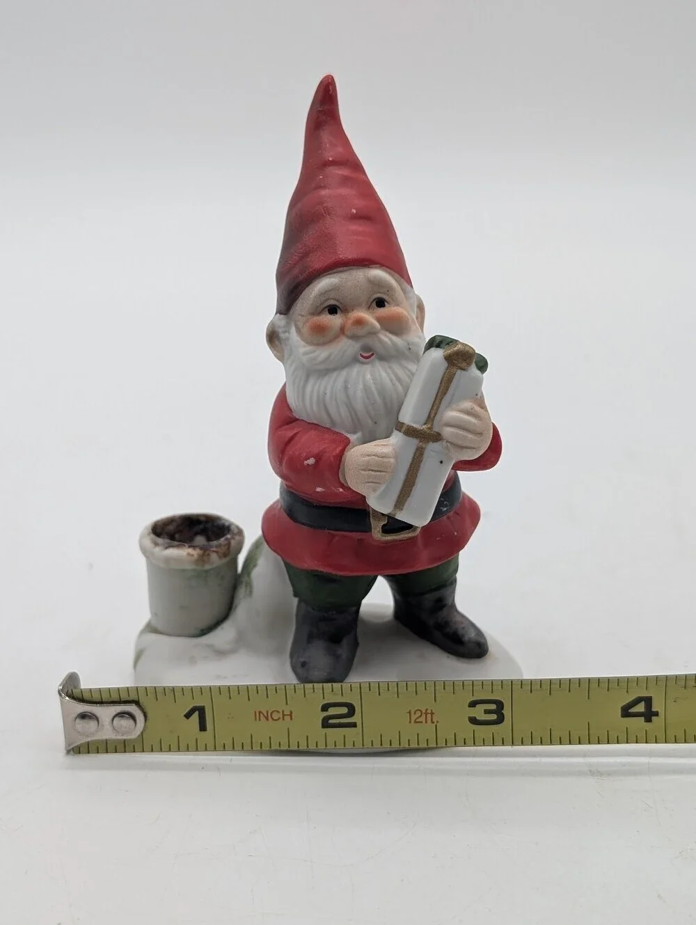 Vintage Christmas Gnome Ceramic Candle Holder Figurine - Made in Taiwan Holiday